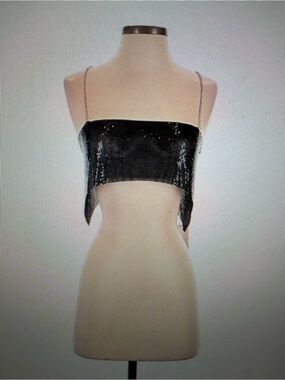 DA VEAMOR Black Sequin Chain-Strap Cropped, Bandeau SZ MEDUIM, NWT